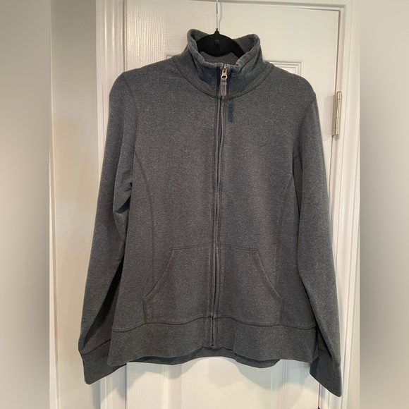 L.L. Bean Size M Full Zip Mock Neck Cotton Stretch Dark Gray Sweatshirt Jacket - Picture 1 of 11
